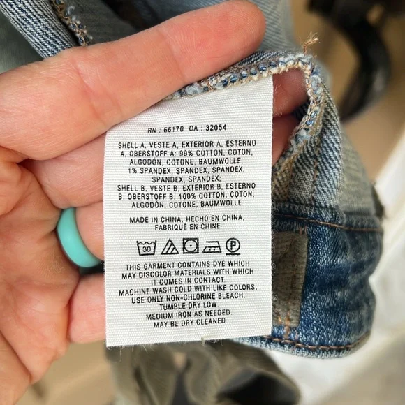 Pilcro Anthropologie Mixed Media Denim Jacket Blue/ Army Green Small - Picture 10 of 11